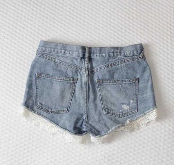 Free People Lace Trim Denim Shorts - Image 2