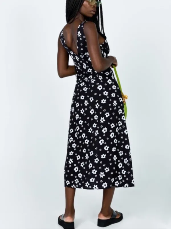 Princess Polly Black & White Daisy Floral Midi Dress Size US 0 - Image 2