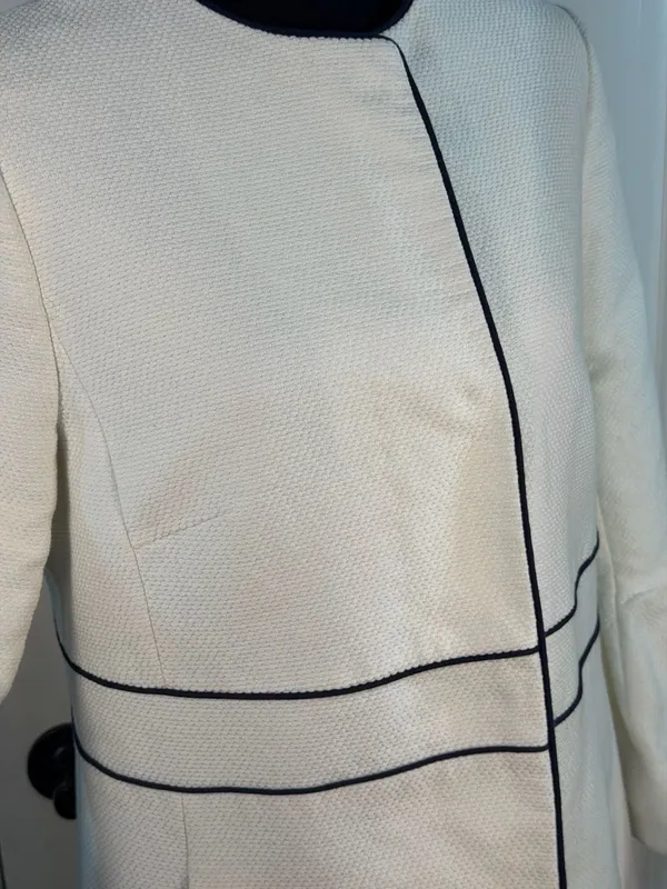 Boden Kaley Tweed 3/4 Bell Sleeve Trench Coat Preppy Jacket White US 8 - Image 3
