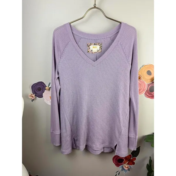 Maeve by Anthropologie Purple Pearson Waffle Pullover Tee - Size - Medium - Image 8