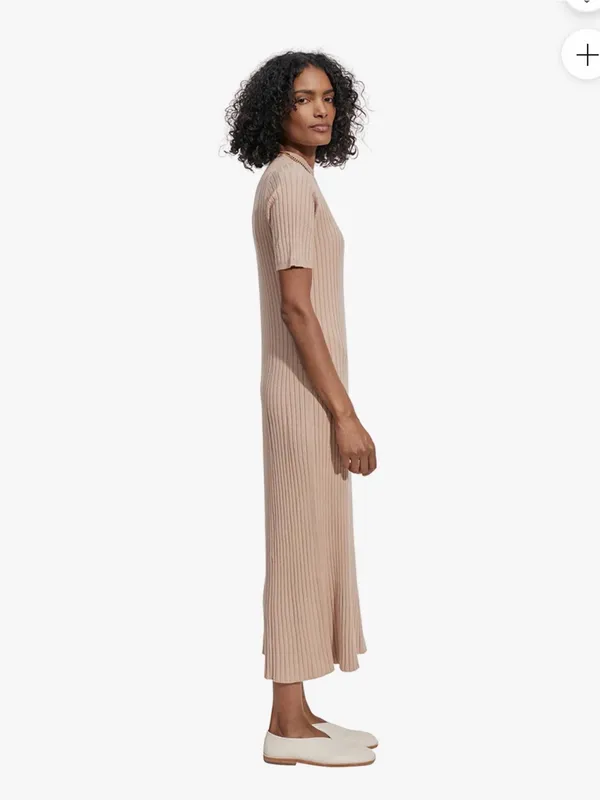 Varley Maeve Rib Knit Midi Dress in Warm Taupe Sz M - Image 2