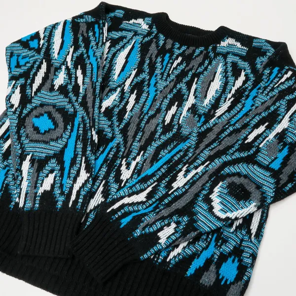 Vintage 90s Teal and Black Textured Geometric Sweater - Image 4