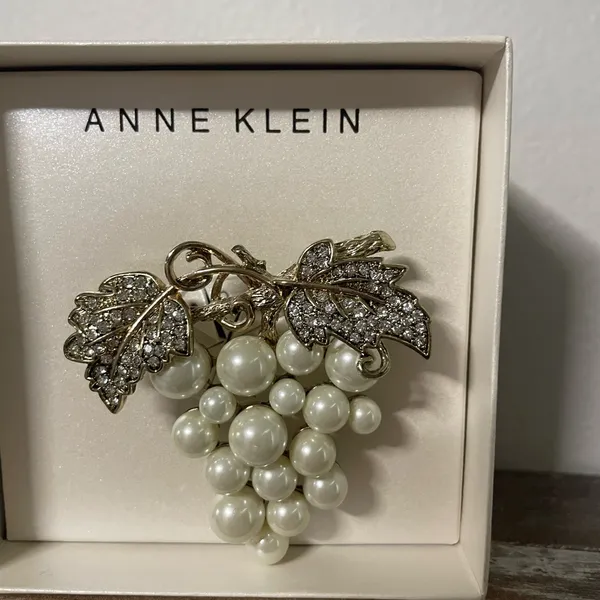 Anne Klein Grape Crystal Pearl Brooch Pin - Image 2