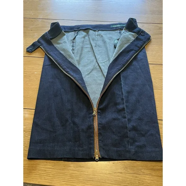 LRL Ralph Lauren Jean Skirt Women Size 4 Leather‎ Trim Full Zip Knee Length - Image 11