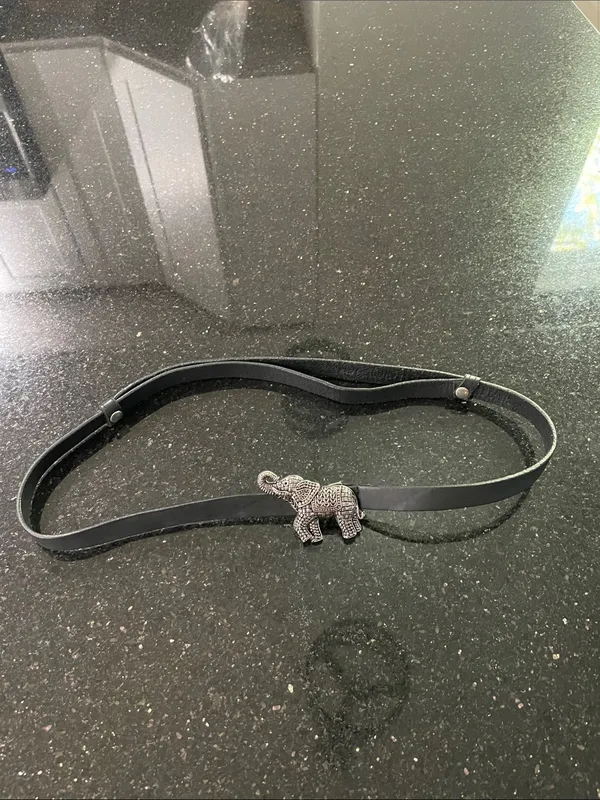 Chico’s Vintage Adjustable Slide Leather Belt With Silver Elephant 🐘 Buckle M/L - Image 2