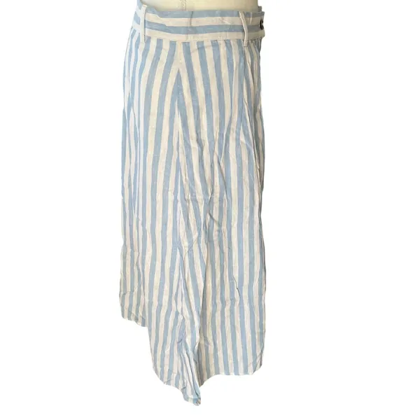 Everly Blue White Striped Linen Blend Button Front Midi Skirt Womens Large‎ - Image 3