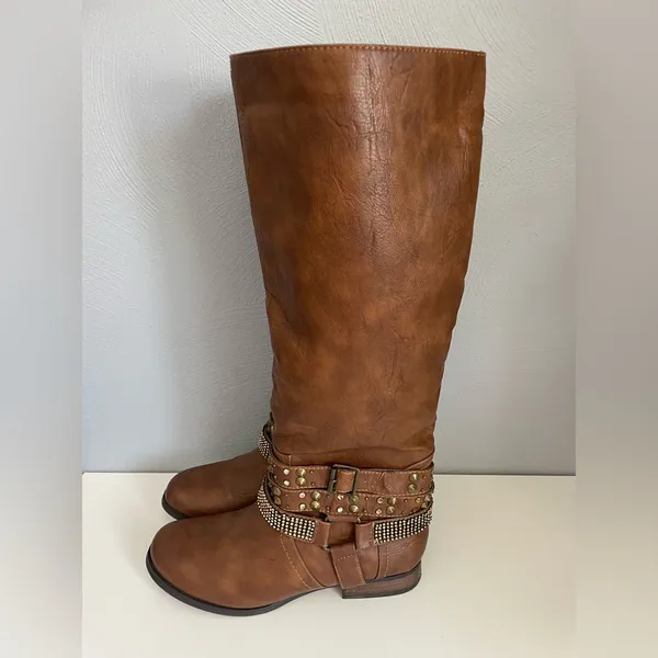 Not Rated "Cocktail Queen" Riding Boots with Studded Rhinestone Straps - Image 5