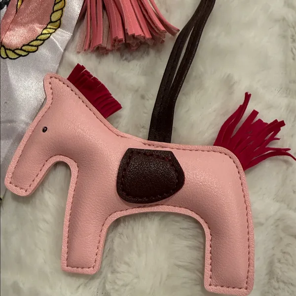 NWT | Pink Horse Bag Charm/Keychain with Tassel and Twilly - Image 2