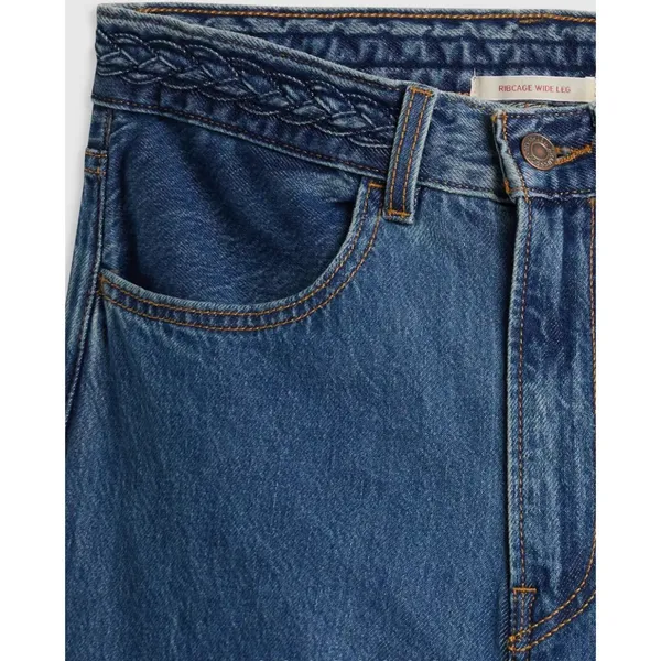 New Levi's 27x34 Ribcage Wide Leg Braided Women's Jeans Big Yikes Dark Wash - Image 7