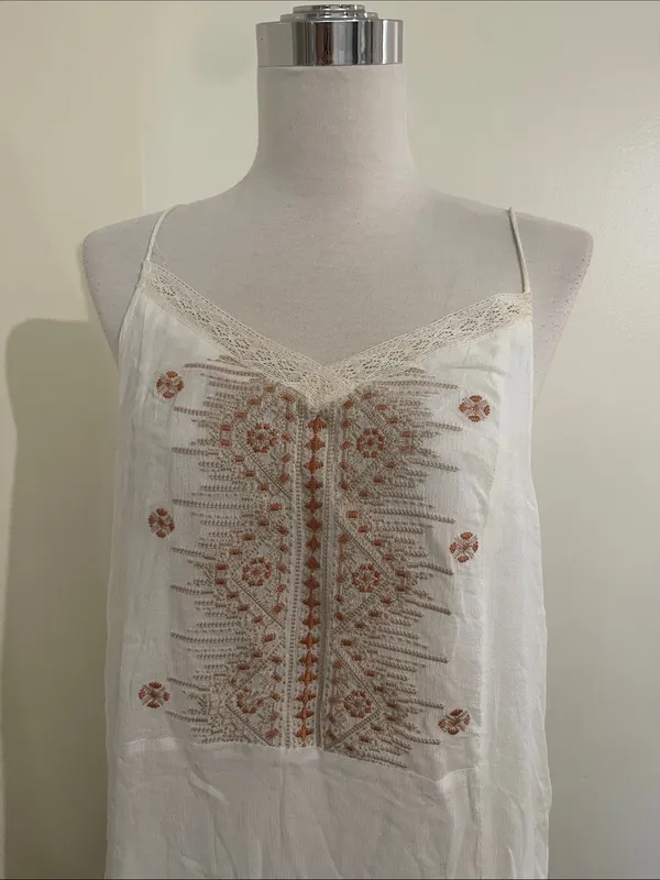 Miss Me White Mini lined summer Dress with Rust Embroidered Front - Image 2