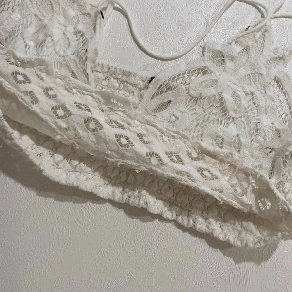 Free People FP One Lace Bralette White Crochet Strappy Boho Top Size L (Flawed) - Image 11