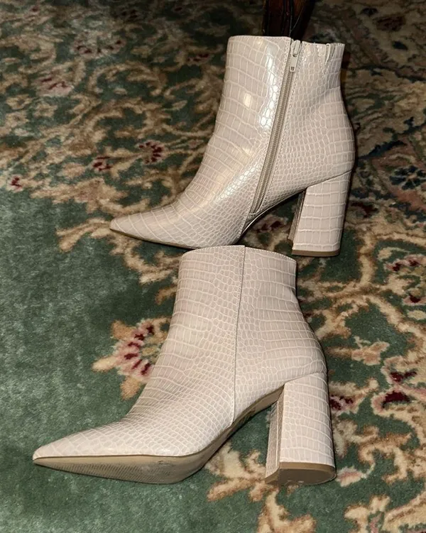 Express Cream Snake Print Chunky Heel Boots - Image 2