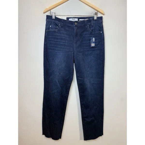 NIC+ZOE Mid Rise Straight Jeans Women 31 Twilight Blue Raw Hem Denim ALL1882 - Image 3
