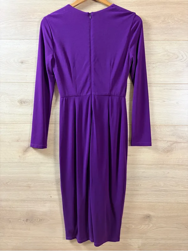 London Times Purple Twist-Front Long Sleeve Midi Dress 2 - Image 5