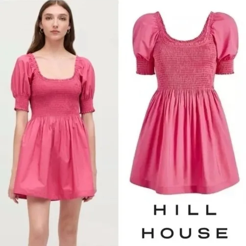 Hill House Home Athena Nap Dress Pink Smocked Puff Sleeve Mini Dress Size S - Image 2