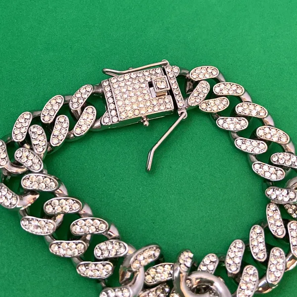 Titanium Steel Link Chain Bracelet for Men Women,CZ Cubic Zirconia Punk Hip Hop Bracelet - Image 5