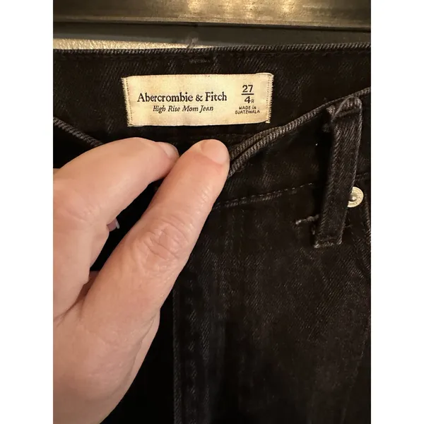 Abercrombie & Fitch High Rise‎ Mom Jeans Women's 27/4S Black Distressed Fringe - Image 3