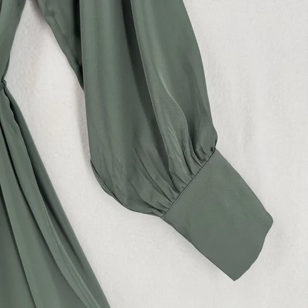 H&M Sage Green Belted Shirt Dress XL Long Sleeve Flowy Mini Tunic Quiet Luxury - Image 6