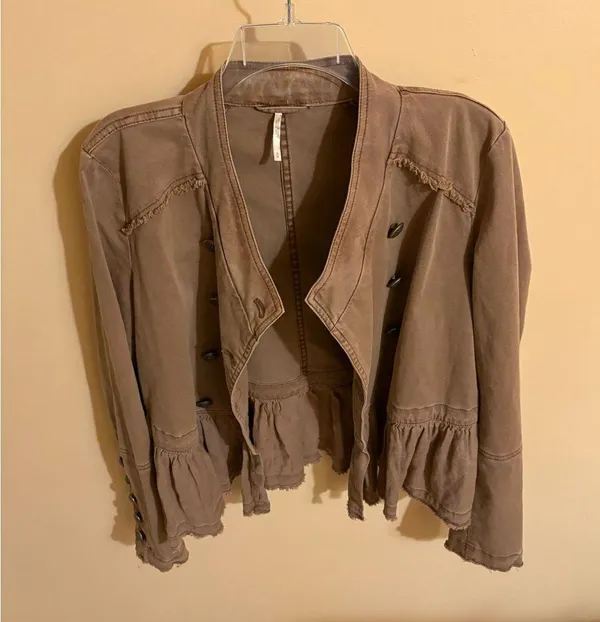 Free People Flared Hem Double Breasted Army Military Jacket - Image 4