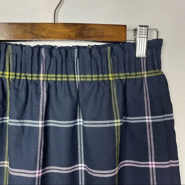 J. Crew Navy Blue Wool Sidewalk‎ Plaid Elastic Waist Skirt 2 - Image 4