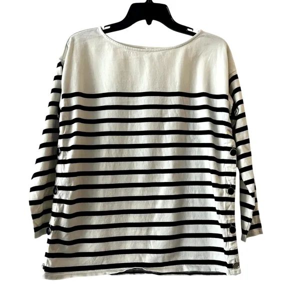 Sezane Noan Mariniere Striped Top Long Sleeve 100% Cotton Size M Cream Navy - Image 2