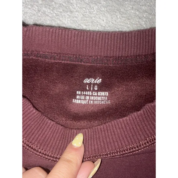 Aerie Women Sweatshirt L Burgundy Oversized Crewneck Fleece Pullover Cozy Loung - Image 3