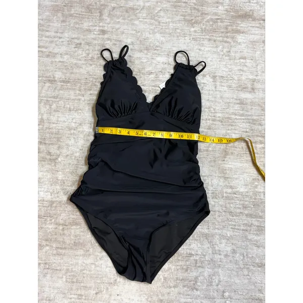 Charmo Women’s Medium UPF 50 Black One Piece Swimsuit Scallop Triangle Cut out - Image 2