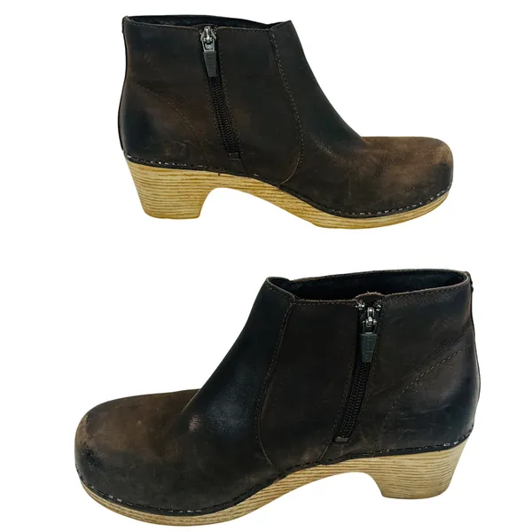 Dansko‎ Maria Brown Leather Clog Ankle Boots Wood Heel Womens 36 Rustic Cottage - Image 11