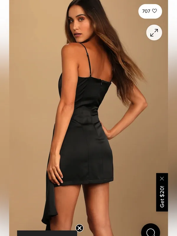 Lulus Romantic Allure Black Satin Asymmetrical Mini Dress Medium Party Cocktail - Image 4