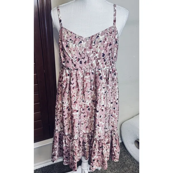 Fossil Pink Mini Dress Watercolor Abstract sleeveless M‎ Ruffle Hem Party Corset - Image 2