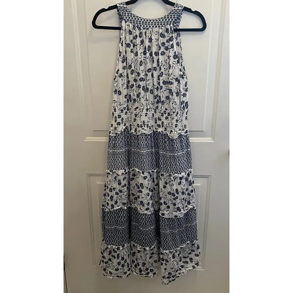 Keren Hart Tiered Maxi Dress Floral Sleeveless Boho Women's L‎ Cottage Beach - Image 6