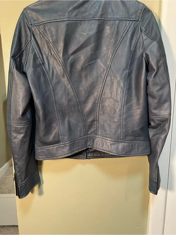 Vera Pelle Women's Size 46 Vegan Leather Jacket Dark Blue Gray Moto Full Zip - Image 8