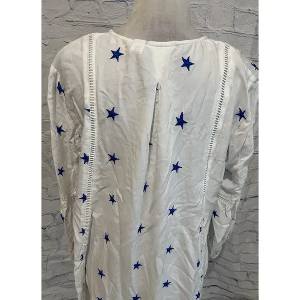 Kaktus Nautical Embroidered Stars Peasant Top Size M Tassels White Blue Festive - Image 5