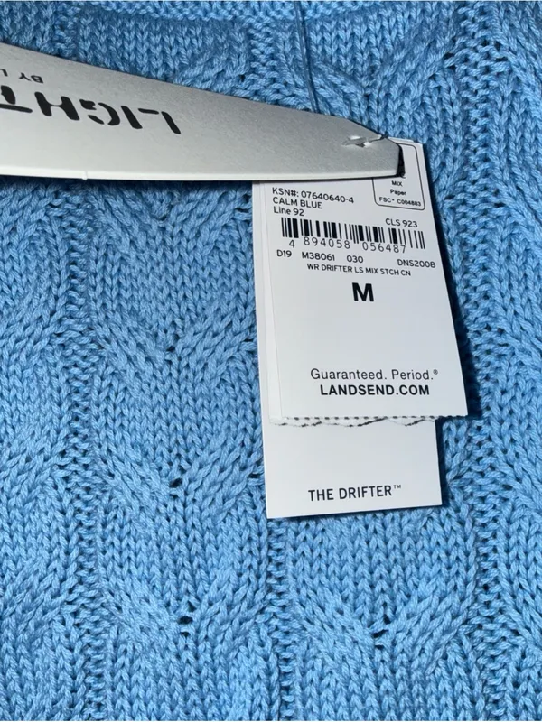 NWT Lands End Drifter Lighthouse Blue Cotton Cable Knit‎ Sweater Medium 10-12 - Image 5