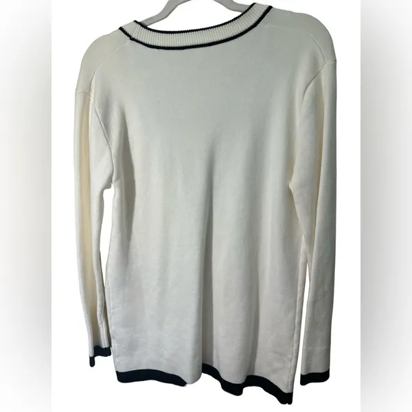 Blue Blush Knit Sweater Long‎ Cardigan Ivory Front Pockets - Image 2