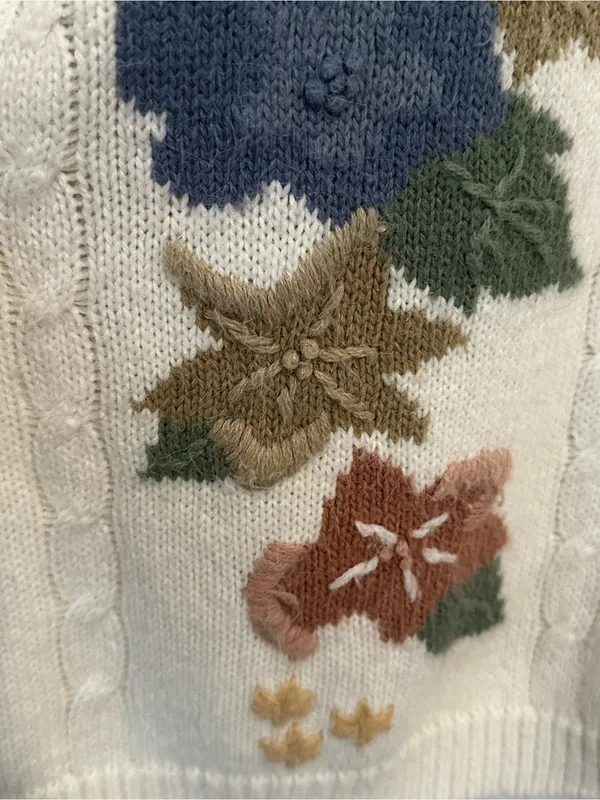 Vintage Cream Floral Embroidered Cardigan Sweater Cottagecore Forrest Fairy - Image 3
