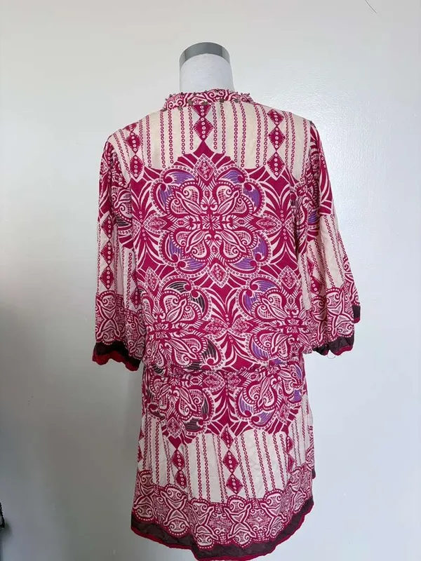 Angie Pink and Cream Printed V Neck Dress - Image 4