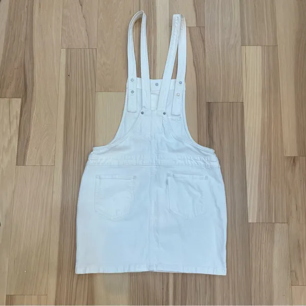 Levi’s White denim overall dress Sz S with pockets #denimdress - Image 5