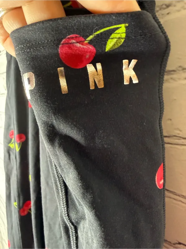 Women’s VS Pink Black Leggings with Red Cherry Print size large - Image 5