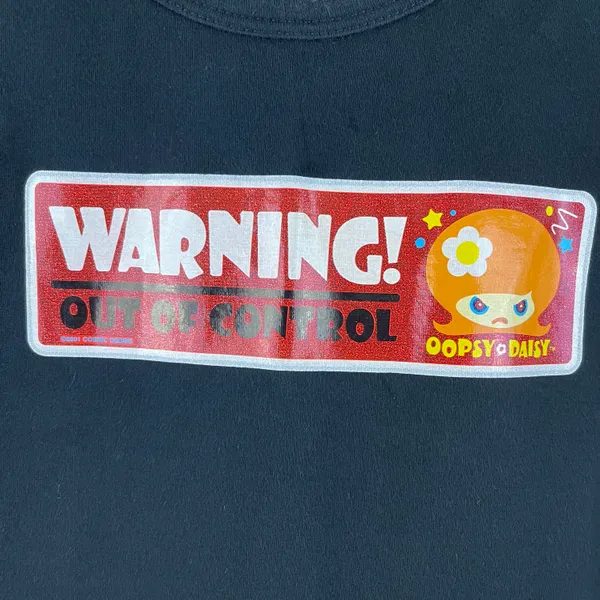 Oopsy Daisy Vintage Y2K 2000’s Black Warning! Out Of Control Tee - Image 5
