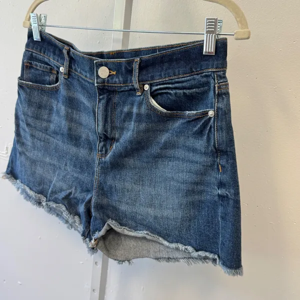 LOFT High Rise Raw Hem Denim Shorts Dark Wash Blue Size‎ 6 28 Summer Casual - Image 3