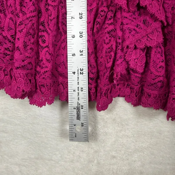 Free People Magenta Pink Lace Ruffle Bell Sleeve Mini Dress OB736065 Small - Image 5