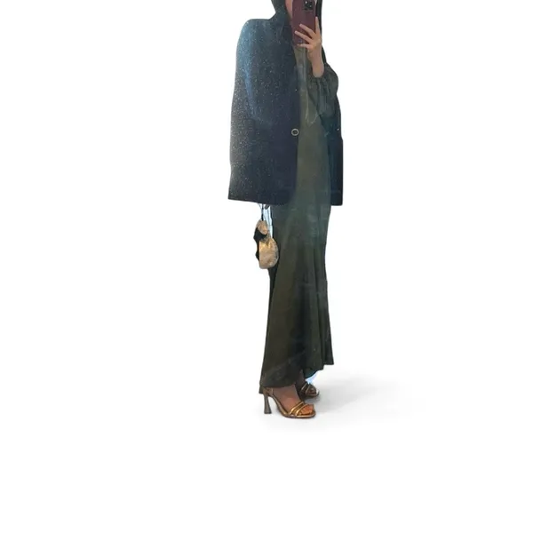 Olive Green Satin-Effect Backless Tie Maxi Dress – Long Sleeve Mermaid Silhouette - Image 4