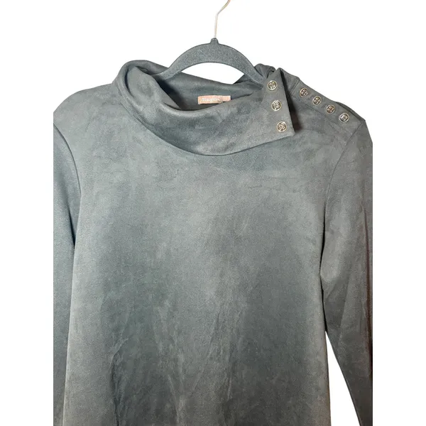 J McLaughlin Clio Faux Suede Top Mock Neck Buttons Black Size Large‎ - Image 3