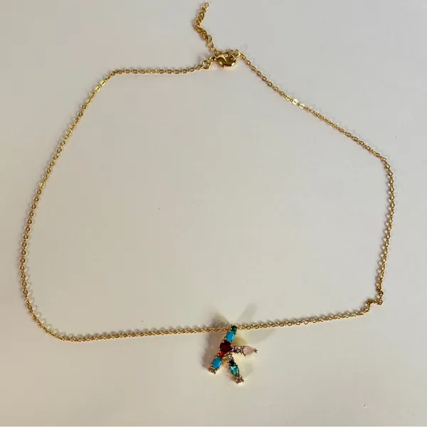 Gold Multicolor Gemstone Letter Necklace - Women's Jewelry - Image 2