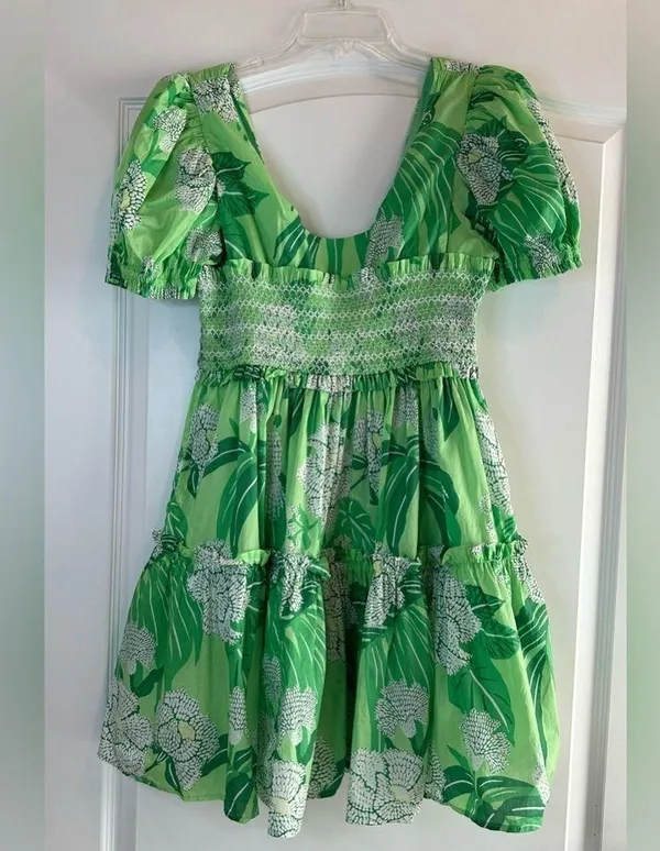 New FARM RIO Dewdrop Floral Green Mini Dress Size Large - Image 3