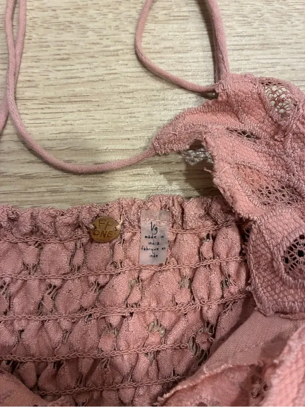 FP One Free People Adella Mini Slip Dress Pink Lace Size L - Image 5