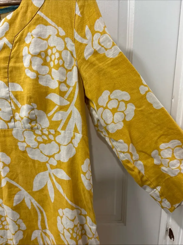 Boden Women’s 100% Linen Shift Dress Size 6R Yellow/White Floral Resortwear - Image 6