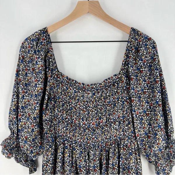 Elloh Multicolor Ditsy Floral Smocked 3/4 Puff Sleeve Tiered Midi Dress‎ Prairie - Image 2