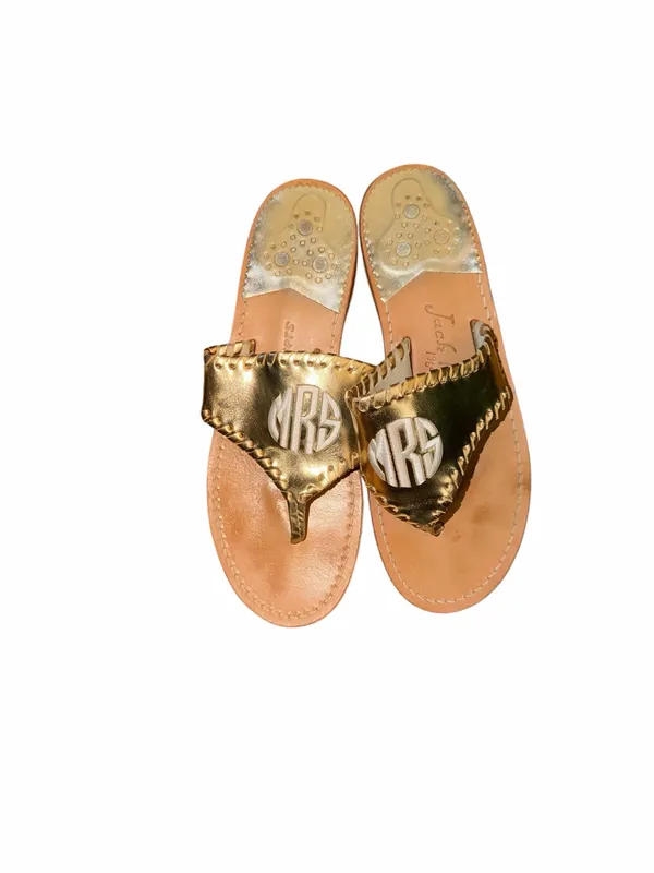 Jack Rogers Monogram Metallic Thong Sandals - Gold Size 7 M - Image 2